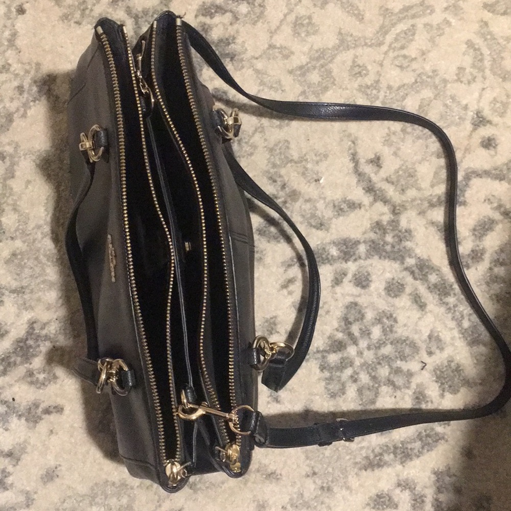 Black leather Coach purse with gold detailing - Picture 3 of 5